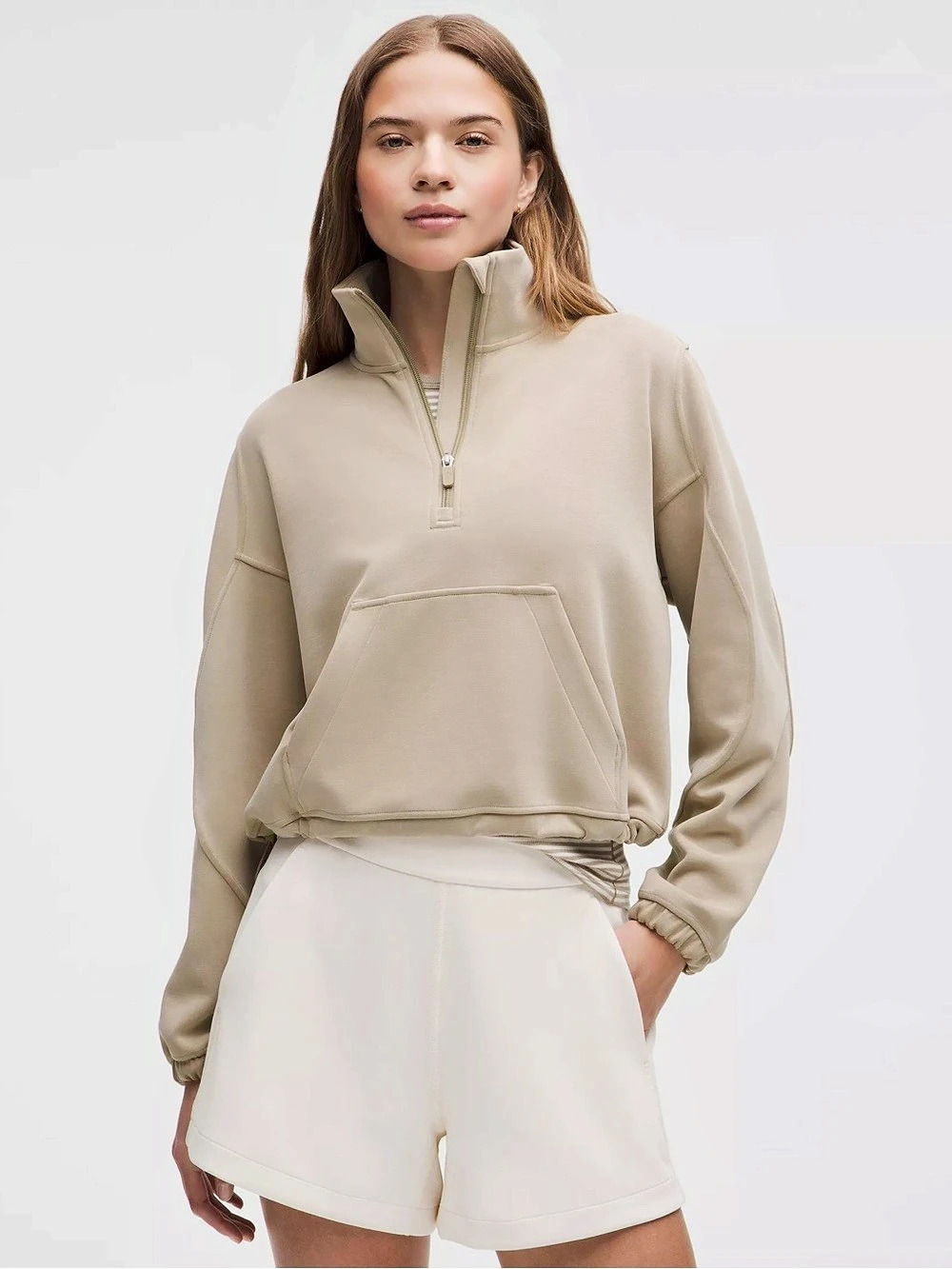 Lululemon Brushed Softstreme Half Zip Mojave Tan size 6
